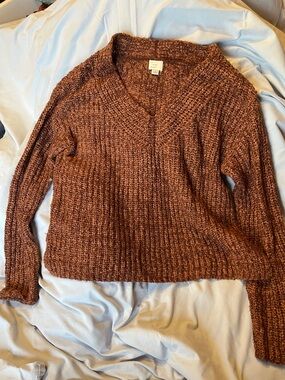 a new day Rust-Brown Textured V-Neck Sweater